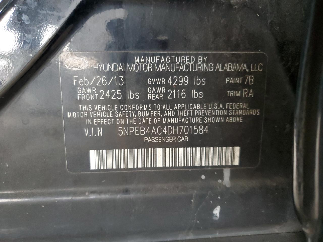 Lot #3301729362 2013 HYUNDAI SONATA GLS