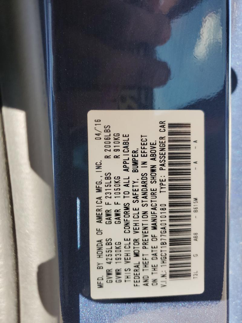 2016 HONDA ACCORD EX - 1HGCT1B77GA010180