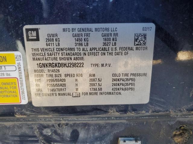 2017 CHEVROLET TRAVERSE L - 1GNKRGKD8HJ298222