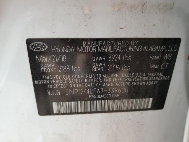 2018 HYUNDAI ELANTRA SE 5NPD74LF6JH339600