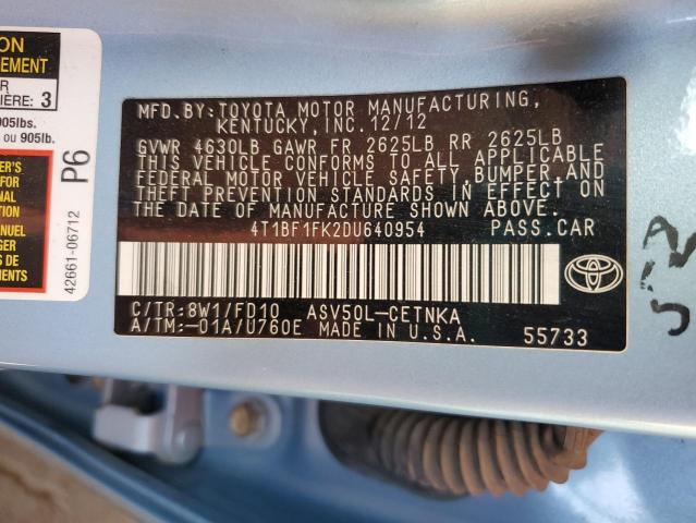 2013 TOYOTA CAMRY L #3302963604