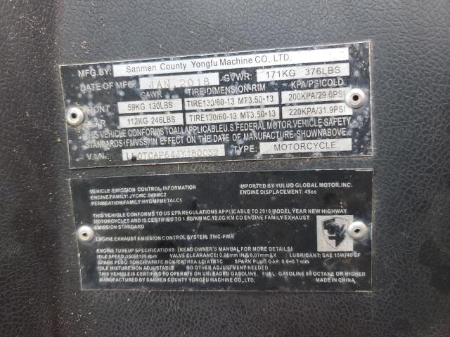 2018 YONG YN50QT - LL0TCAP64JY180032