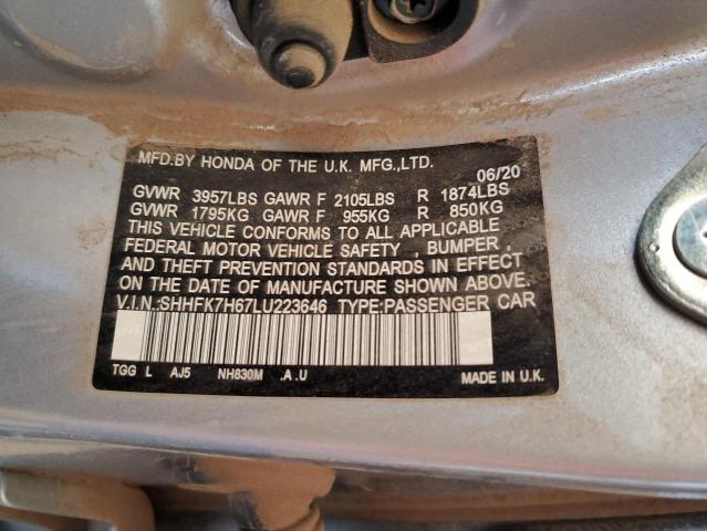 2020 HONDA CIVIC EX #3282514869