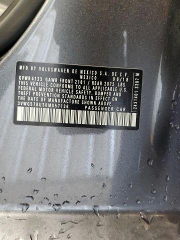 2019 VOLKSWAGEN JETTA SEL 3VWG57BU3KM057136