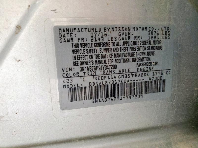 2018 NISSAN SENTRA S 3N1AB7AP9JY347209