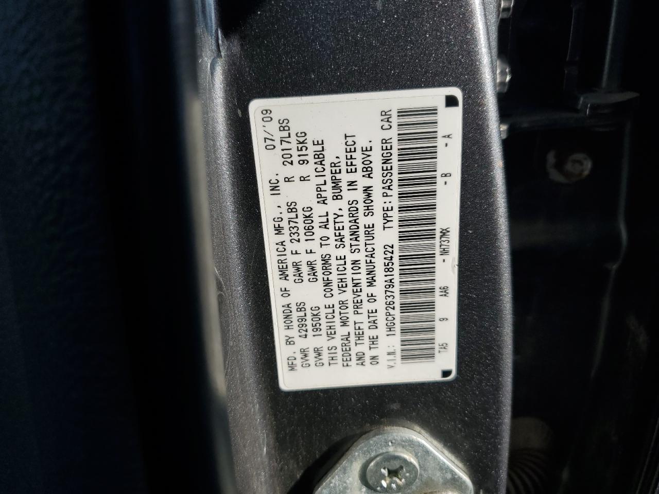 Lot #3293331423 2009 HONDA ACCORD LX