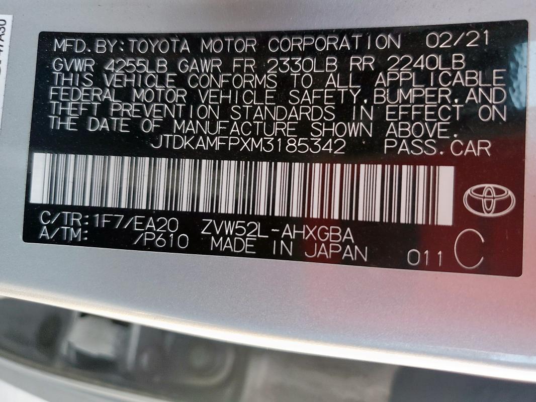 2021 TOYOTA PRIUS PRIM - JTDKAMFPXM3185342