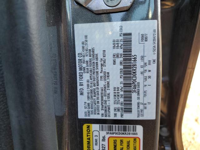 2019 FORD FUSION SEL 3FA6P0CD0KR281665