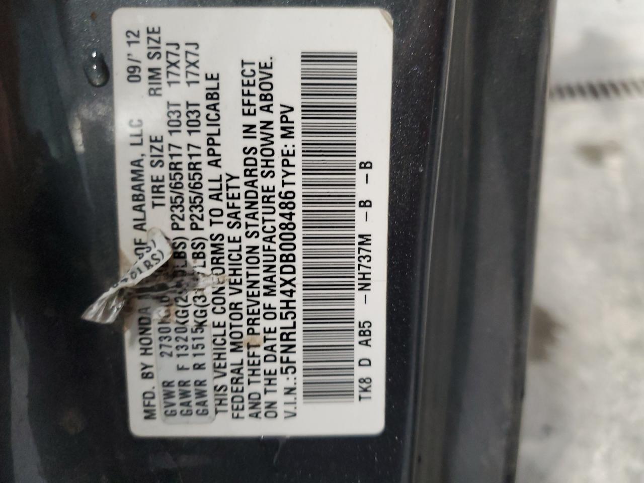 Lot #3291240992 2013 HONDA ODYSSEY EX