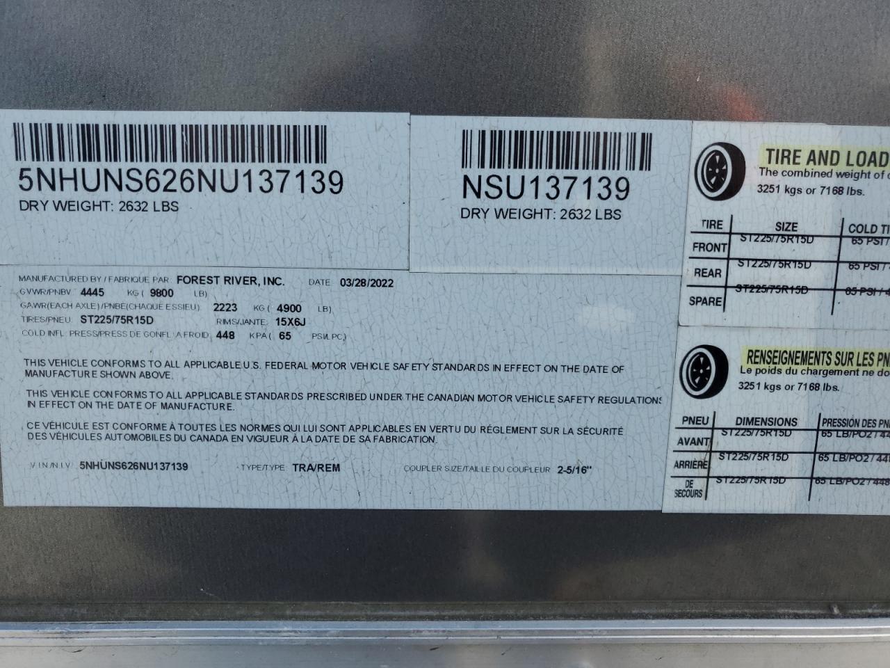 Lot #3308222177 2022 FVCG TRAILER