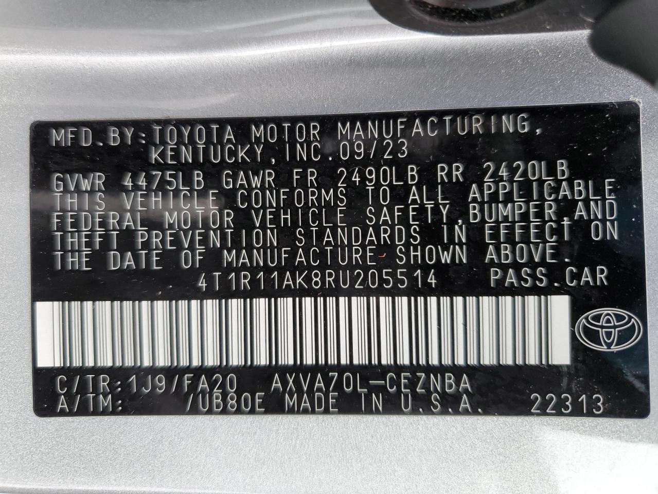Lot #3302799902 2024 TOYOTA CAMRY LE