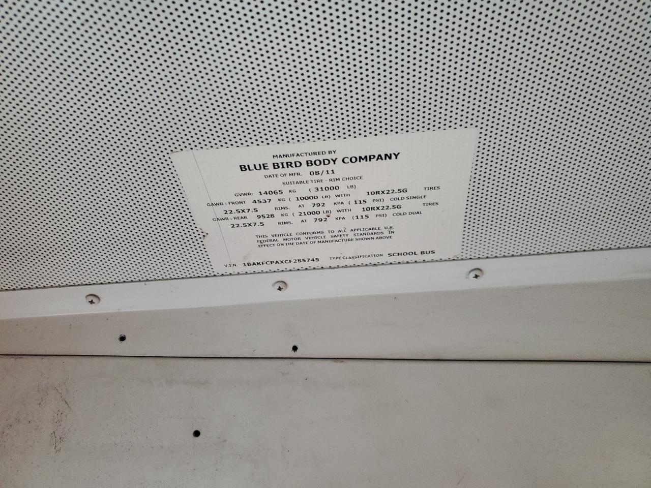 Lot #3276362831 2012 BLUE BIRD SCHOOL BUS