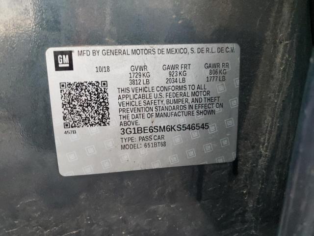 2019 CHEVROLET CRUZE LT - 3G1BE6SM6KS546545