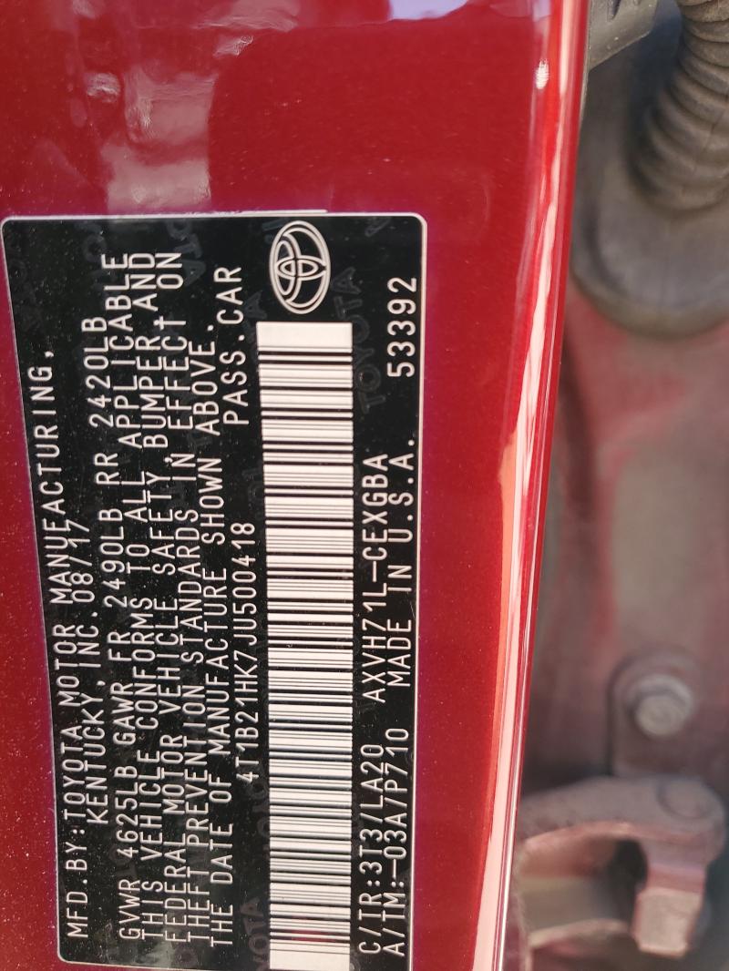 2018 TOYOTA CAMRY HYBR - 4T1B21HK7JU500418