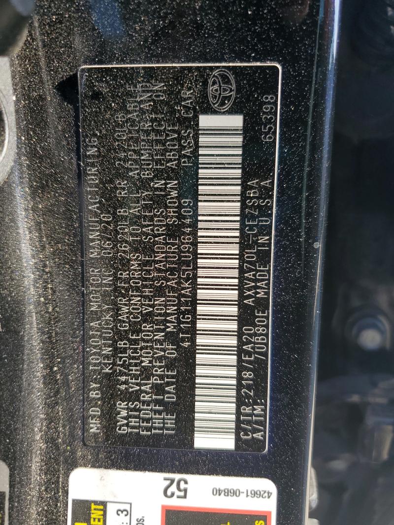 2020 TOYOTA CAMRY SE - 4T1G11AK5LU964409