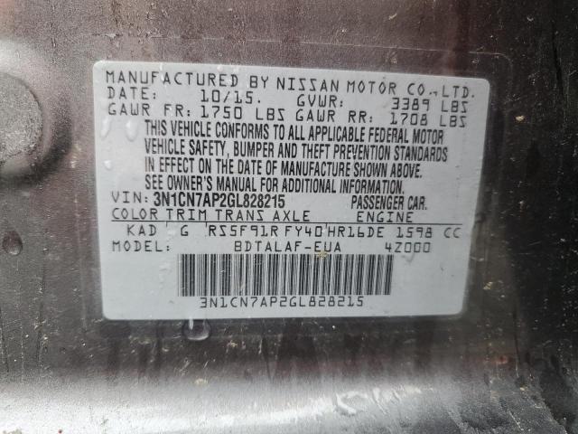 2016 NISSAN VERSA S 3N1CN7AP2GL828215