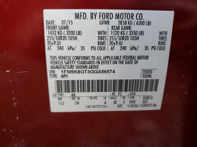 2016 FORD EXPLORER SPORT 1FM5K8GT3GGA56574