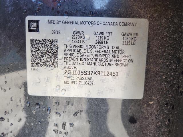 2019 CHEVROLET IMPALA PRE 2G1105S37K9112451