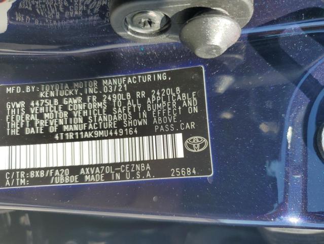 2021 TOYOTA CAMRY LE 4T1R11AK9MU449164