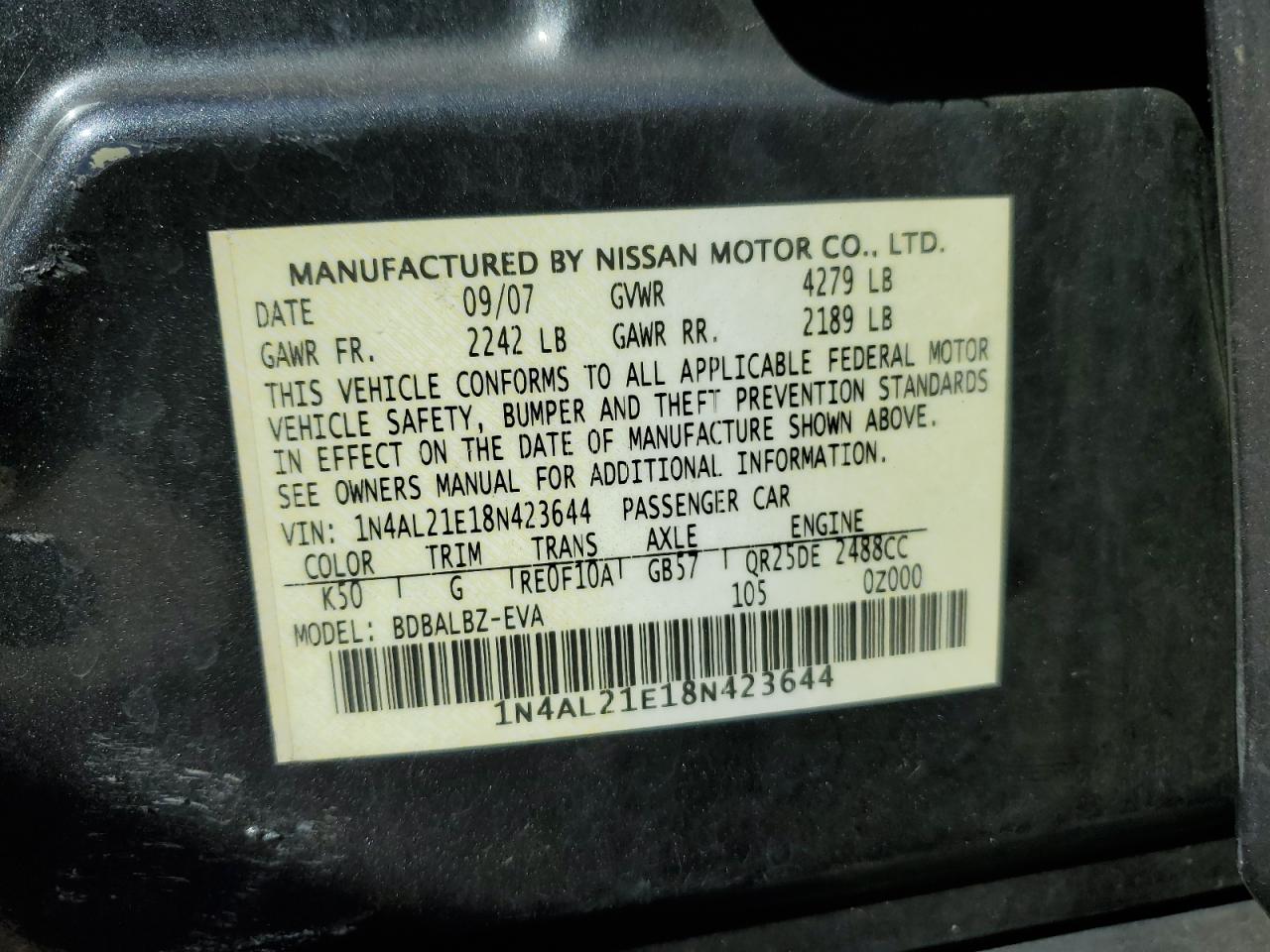 Lot #3296917826 2008 NISSAN ALTIMA 2.5
