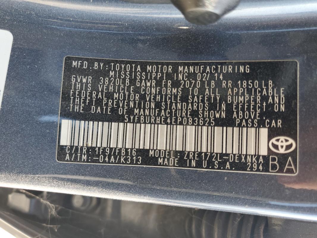 2014 TOYOTA COROLLA L - 5YFBURHE4EP083625