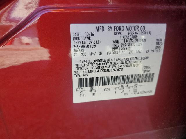 2016 LINCOLN MKX RESERV - 2LMPJ6LR3GBL87970