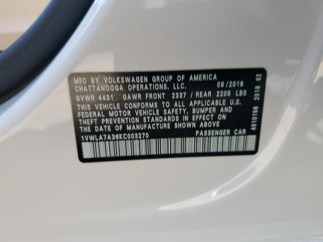 2019 VOLKSWAGEN PASSAT WOL - 1VWLA7A36KC003270