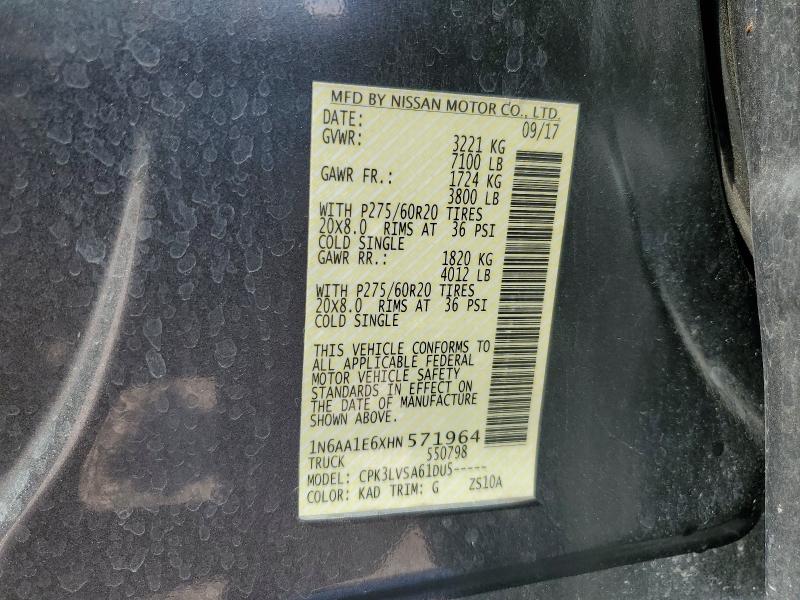 2017 NISSAN TITAN SV - 1N6AA1E6XHN571964