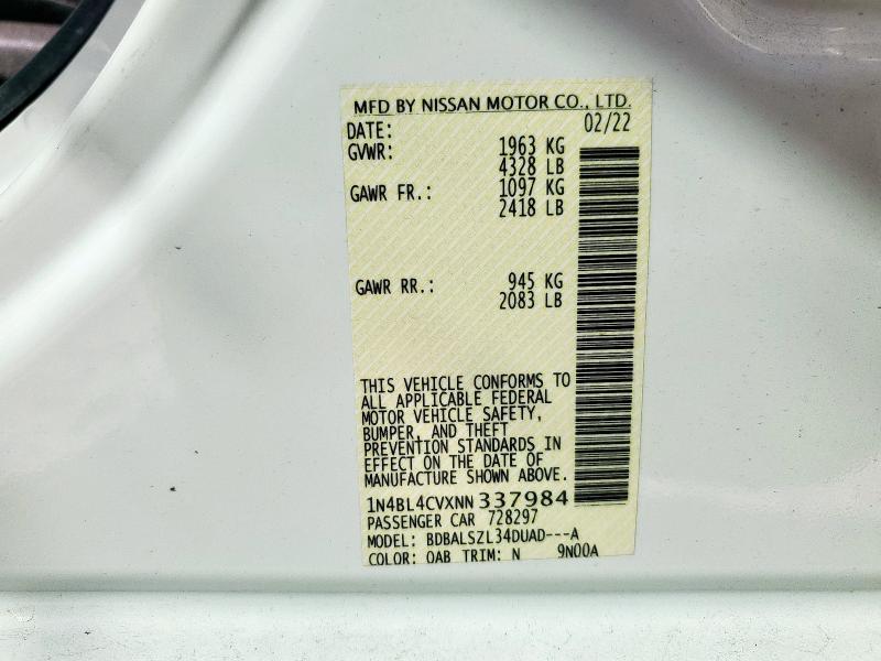 2022 NISSAN ALTIMA SR - 1N4BL4CVXNN337984