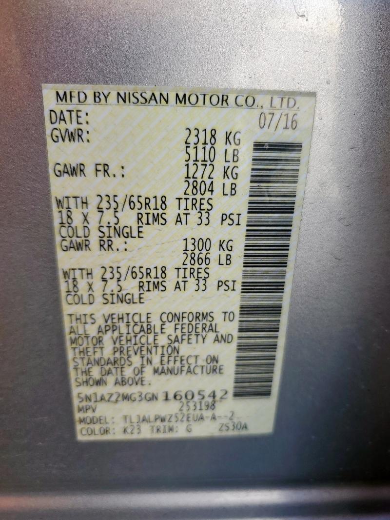 2016 NISSAN MURANO S 5N1AZ2MG3GN160542