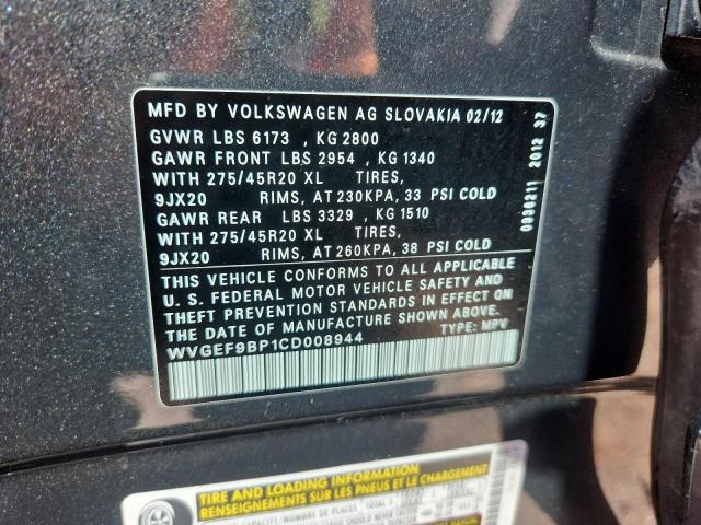 2012 VOLKSWAGEN TOUAREG V6 - WVGEF9BP1CD008944