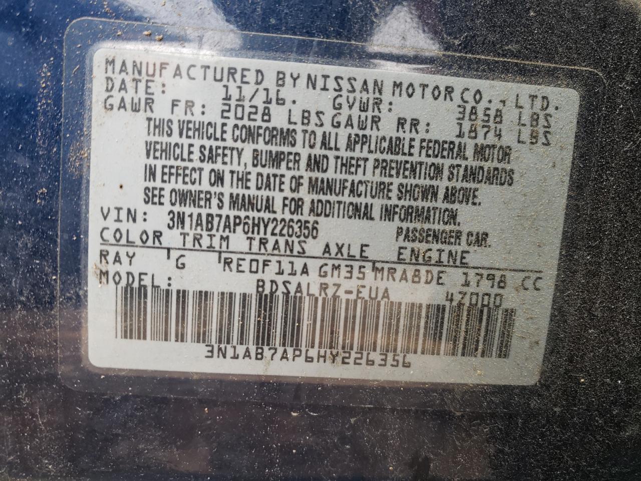 Lot #3301791341 2017 NISSAN SENTRA S