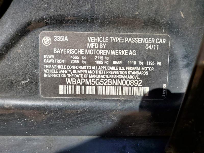 2011 BMW 335 I - WBAPM5G52BNN00892