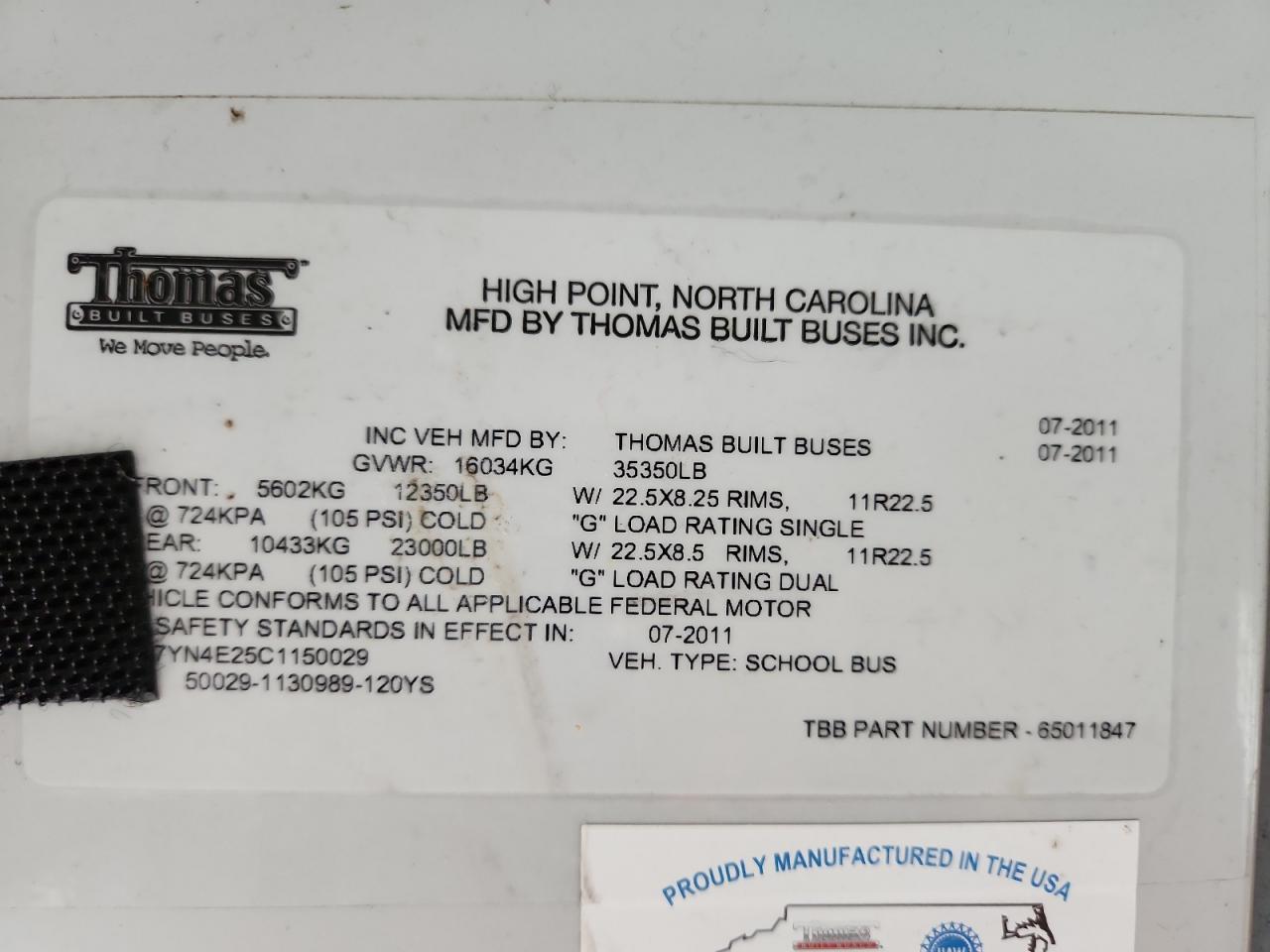 Lot #3270801509 2012 THOMAS SAF-T-LINER HDX