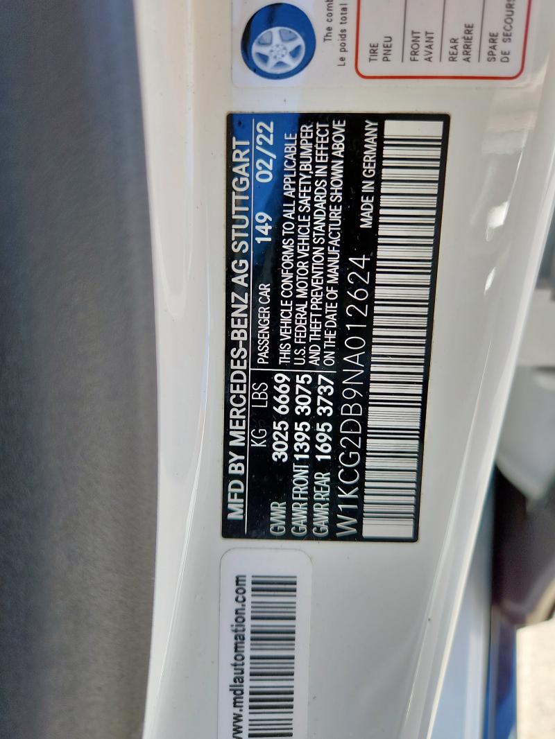 2022 MERCEDES-BENZ EQS SEDAN W1KCG2DB9NA012624