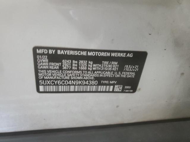 2022 BMW X6 XDRIVE4 5UXCY6C04N9K94380