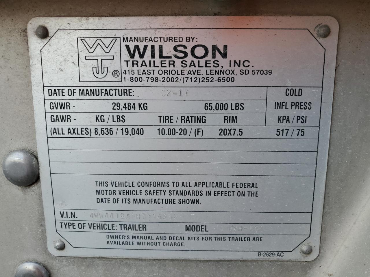 Lot #3290271239 2017 WILSON TRAILER
