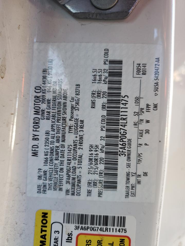 Lot #3302115126 2020 FORD FUSION S