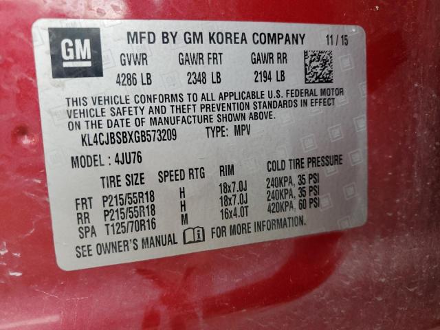 2016 BUICK ENCORE CONVENIENCE KL4CJBSBXGB573209