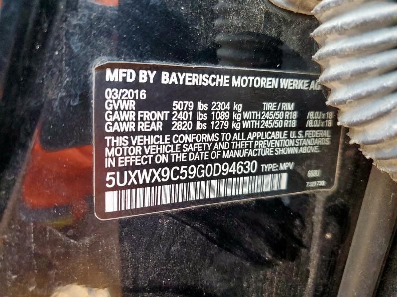 2016 BMW X3 XDRIVE2 5UXWX9C59G0D94630