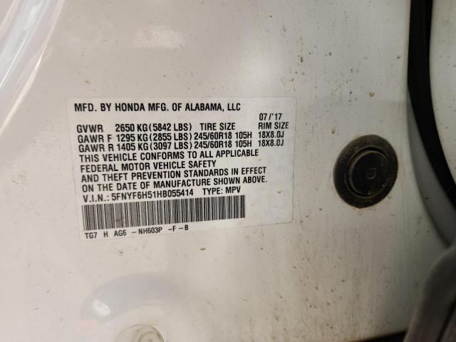 2017 HONDA PILOT EXL 5FNYF6H51HB055414