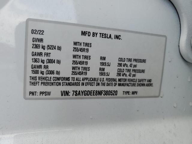 2022 TESLA MODEL Y - 7SAYGDEE8NF380520