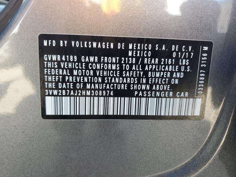 2017 VOLKSWAGEN JETTA S 3VW2B7AJ2HM308974