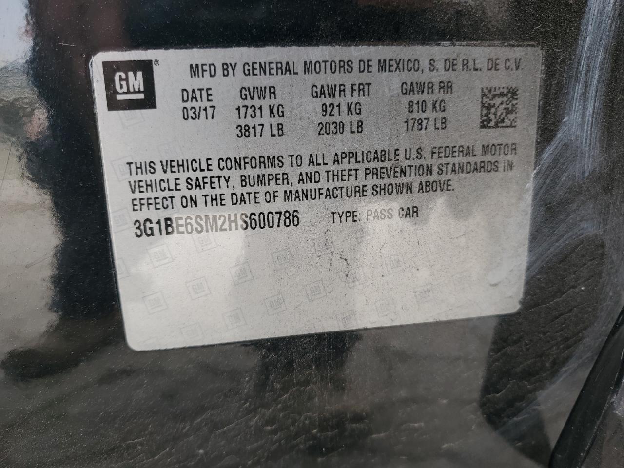 Lot #3301794357 2017 CHEVROLET CRUZE LT