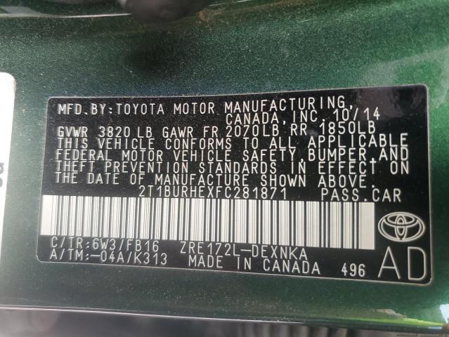 2015 TOYOTA COROLLA L 2T1BURHEXFC281871