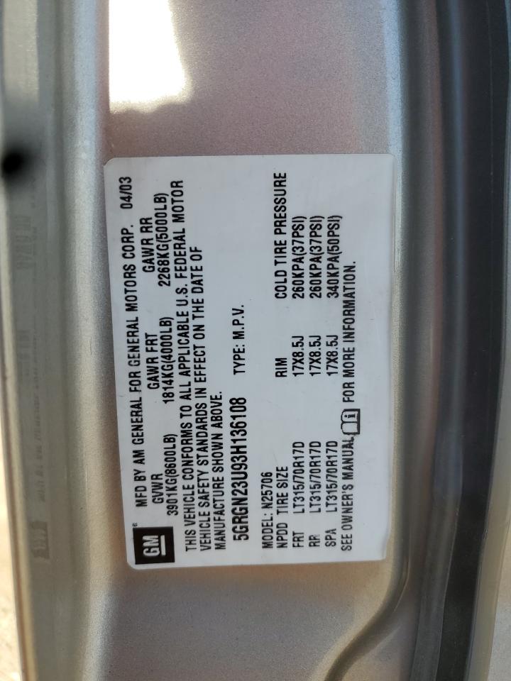 Lot #3284116533 2003 HUMMER H2