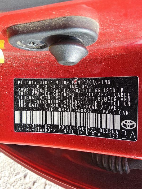 2015 TOYOTA COROLLA L #3282462575