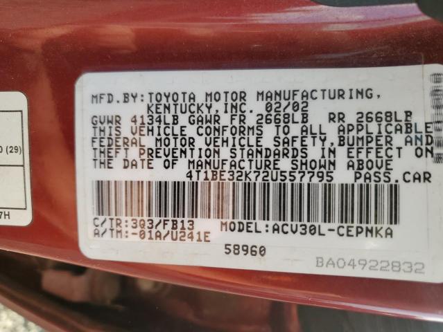 2002 TOYOTA CAMRY LE #3282722282