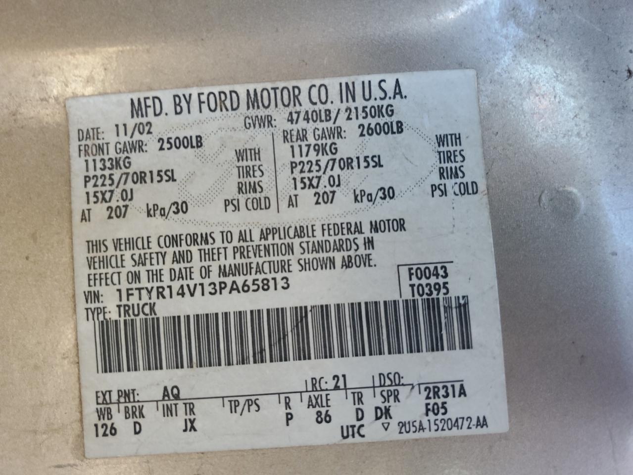 Lot #3284737522 2003 FORD RANGER SUP