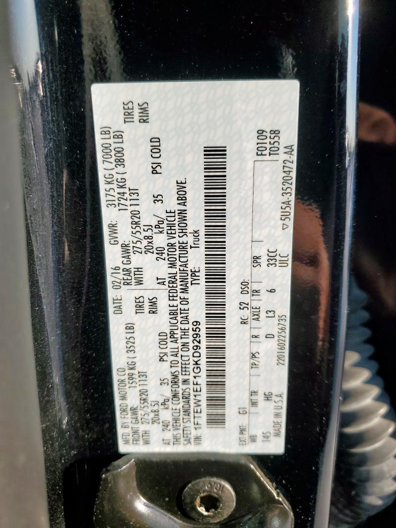 2016 FORD F150 SUPER - 1FTEW1EF1GKD92959